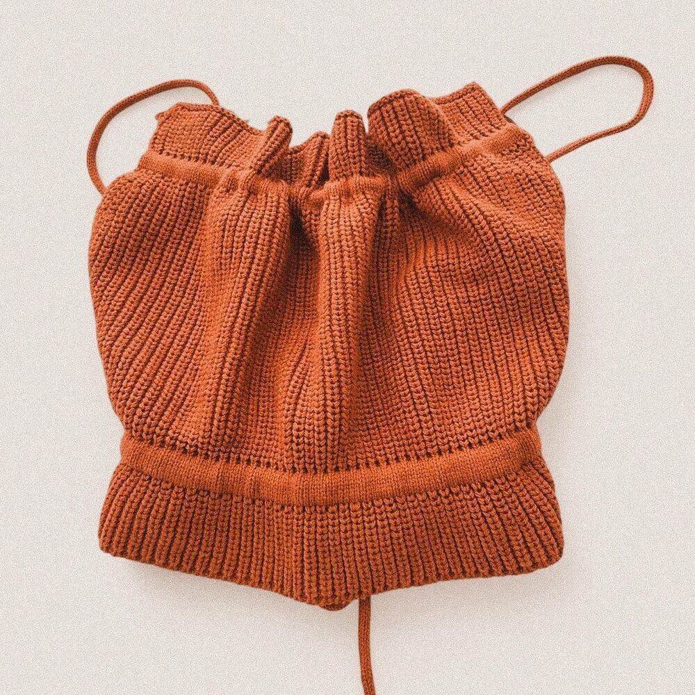 Rust Brown Boho Crochet Knit Strappy Back Tie Top – Festival Indie Aesthetic S